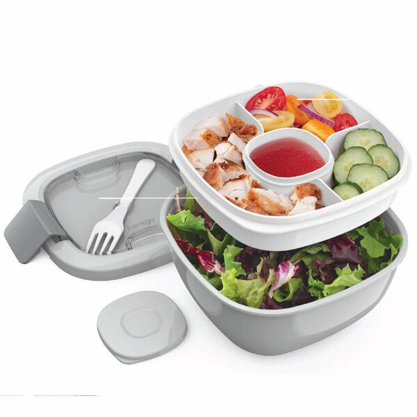 Bentgo Salad – Stackable Lunch Container with Large 54-oz Salad Bowl, 4-Compartment Bento-Style Tray for Toppings