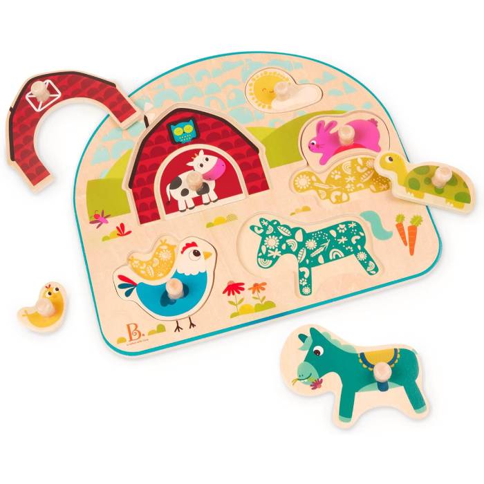 Animal Barnyard, Wooden Peg Puzzle, B. Toys بازل خشبى - حيوانات من بى تويز - الصورة 1
