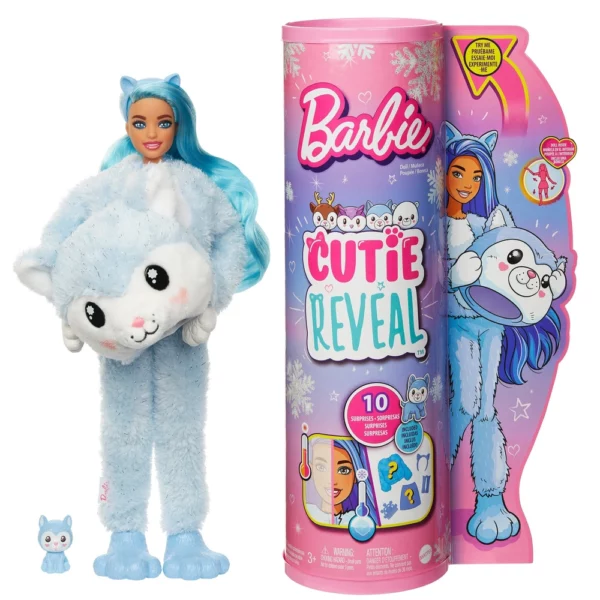 Barbie Cutie Reveal Doll Winter Sparkle Husky Costume & 10 Surprises