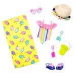 Beach Day Rays, 14'' Doll Rainbow Swimsuit Outfit, Glitter Girls