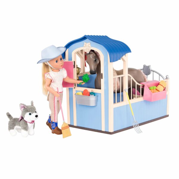 GG57093 Horse stable barn pink doll accessories Floe posable wanderlust alaska plush dog play food Le3ab Store