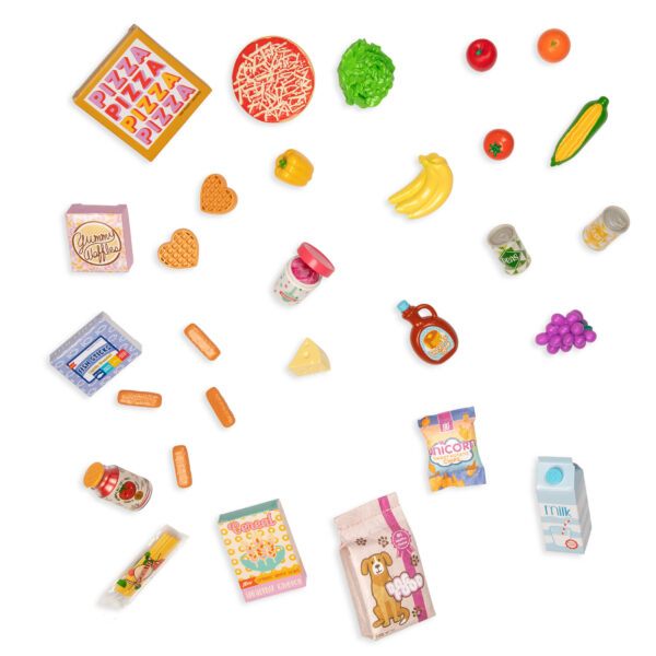 GG57164 Glitter Girls Dolls Shopping Cart Playset Pizza Fruit Pasta Play Food Accessories لعب ستور