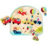 Vehicles On the Go!, Wooden Peg Puzzle, B. Toys