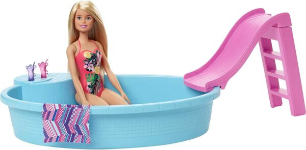 Barbie Doll 30cm Blonde and Pool Playset with Slide 2 لعب ستور