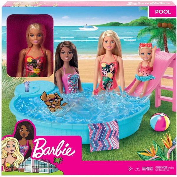 Barbie Doll 30cm Blonde and Pool Playset with Slide 6 لعب ستور