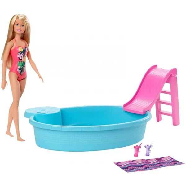 ​Barbie Doll 30cm Blonde, and Pool Playset with Slide