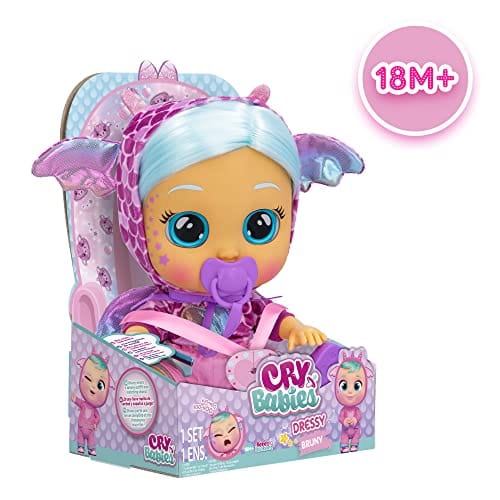Cry Babies Dressy Fantasy Bruny - 12" Baby Doll | Pink and Purple Shirt with Dragon Themed Hoodie and Baby Pink Pants with Metallic Details Cry Babies Dressy Fantasy Bruny - 12" Baby Doll | Pink and Purple Shirt with Dragon Themed Hoodie and Baby Pink Pants with Metallic