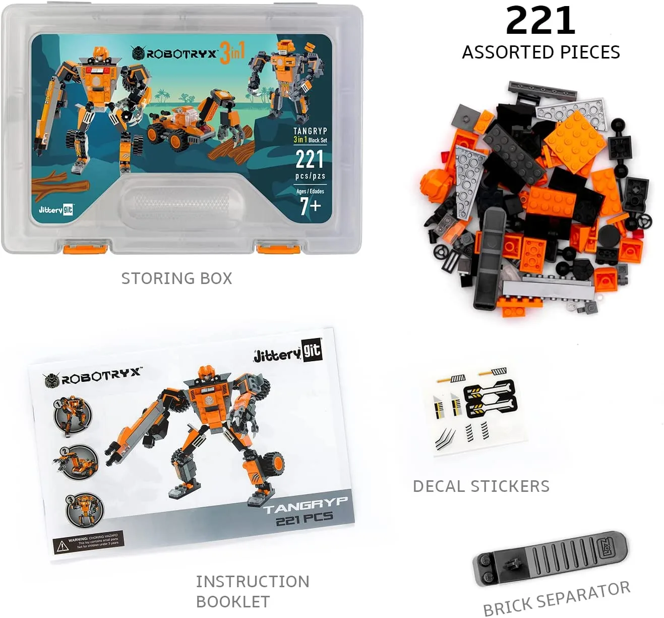 JitteryGit Robot Building Toy Orange Tangryp (221 Pcs) Robotryx - Image 6