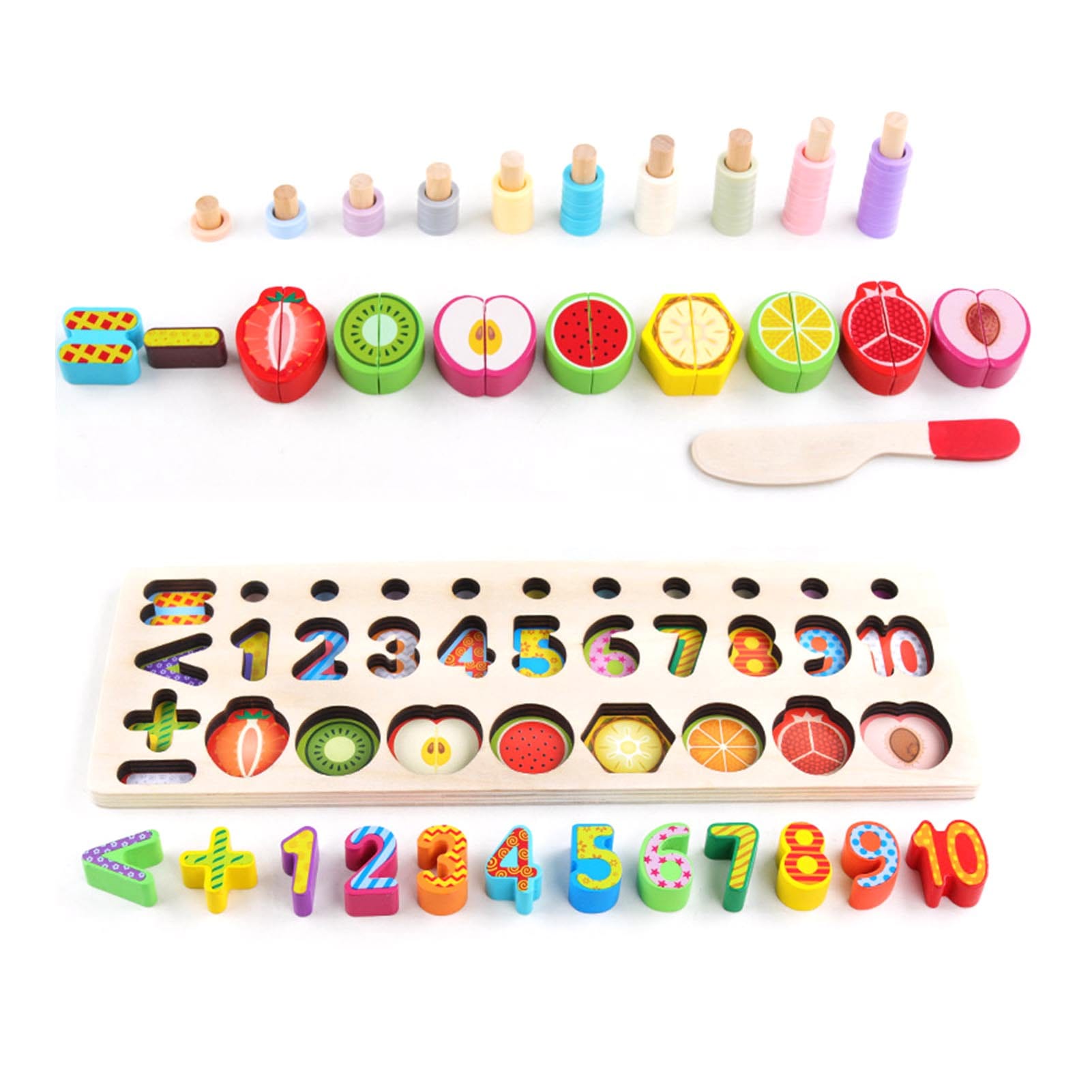 5-in-1 Wooden Number Fruit Shape Sorting 5-in-1 Wooden Number Fruit Shape Sorting