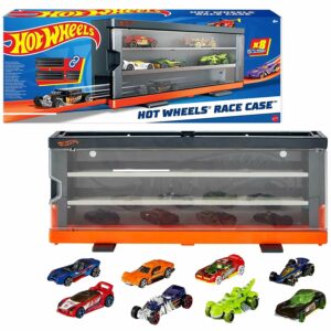 Hot Wheels Race Case with 8 Toy Cars, Interactive Display & Storage