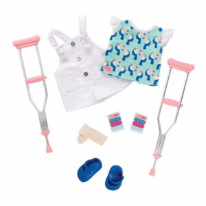 Our Generation Booboo Kisses Overalls & Crutches Outfit for 18-inch Dolls