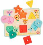B.toys Peek & Explore Wooden Peg Puzzle - Shapes, Colors, Animals - Image 4