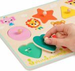 B.toys Peek & Explore Wooden Peg Puzzle - Shapes, Colors, Animals - Image 3