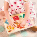 B.toys Peek & Explore Wooden Peg Puzzle - Shapes, Colors, Animals - Image 2