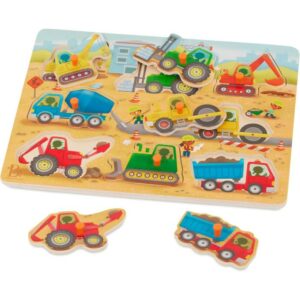 B.toys Peek & Explore Wooden Peg Puzzle - Construction Trucks