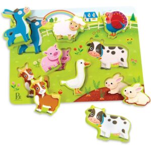 B.toys Peek & Explore Wooden Peg Puzzle - Farm Animals