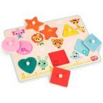 B.toys Peek & Explore Wooden Peg Puzzle - Shapes, Colors, Animals