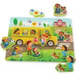 B.toys Peek & Explore Wooden Peg Puzzle -  School Bus