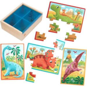 B.toys Wooden Puzzle Set – 4 Dinosaur Puzzles