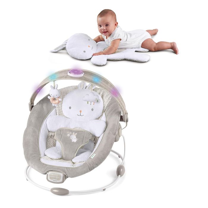 Ingenuity Baby Bouncer with Lights Toy Bar, Vibrations, Tummy Time Pillow & Sounds Ingenuity Baby Bouncer with Lights Toy Bar, Vibrations, Tummy Time Pillow & Sounds
