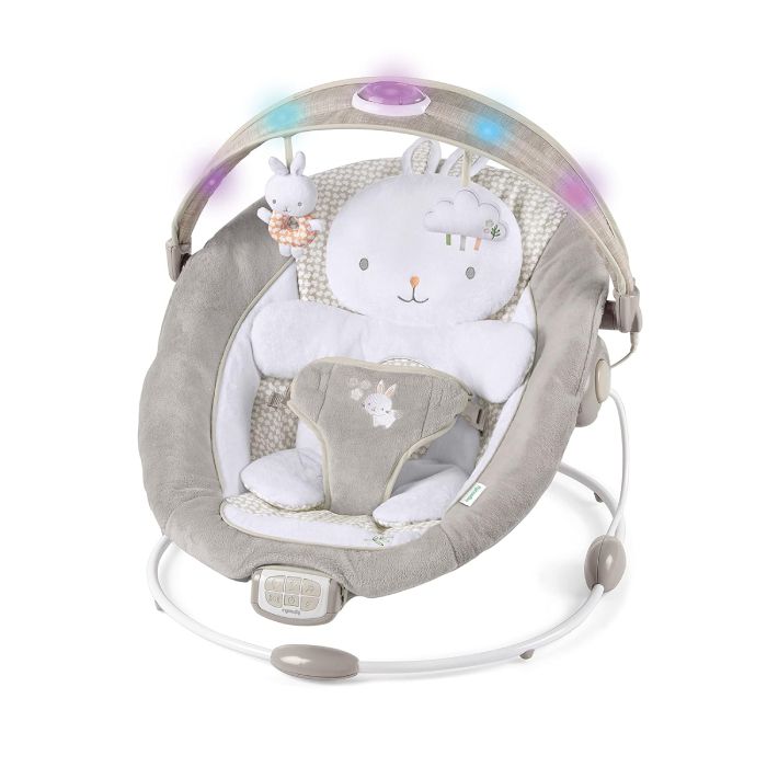Ingenuity Baby Bouncer with Lights Toy Bar, Vibrations, Tummy Time Pillow & Sounds