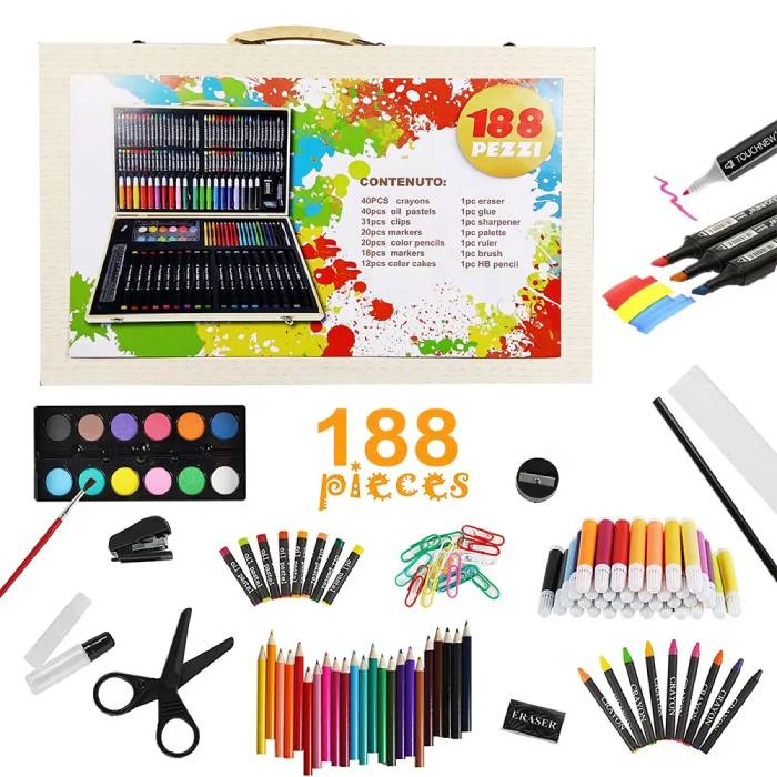 Wooden Box Kids Drawing Art Set 188 Pcs - TG Wooden Box Kids Drawing Art Set 188 Pcs - TG