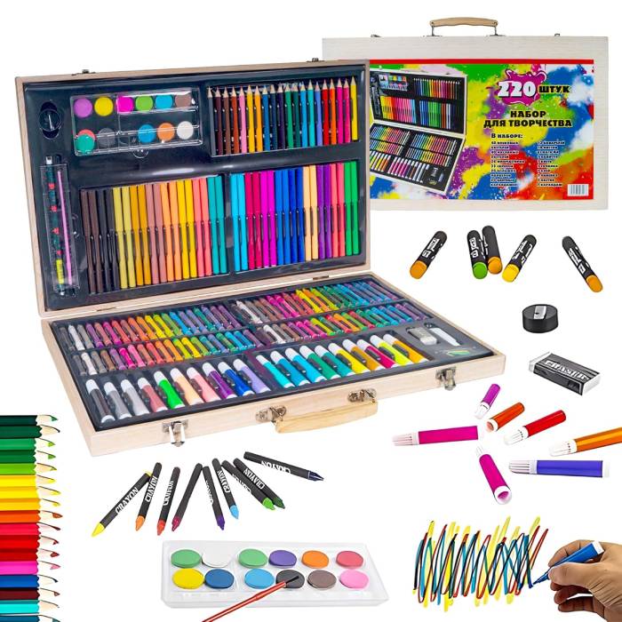 Wooden Box Kids Drawing Art Set 220 Pcs - TG Wooden Box Kids Drawing Art Set 220 Pcs - TG