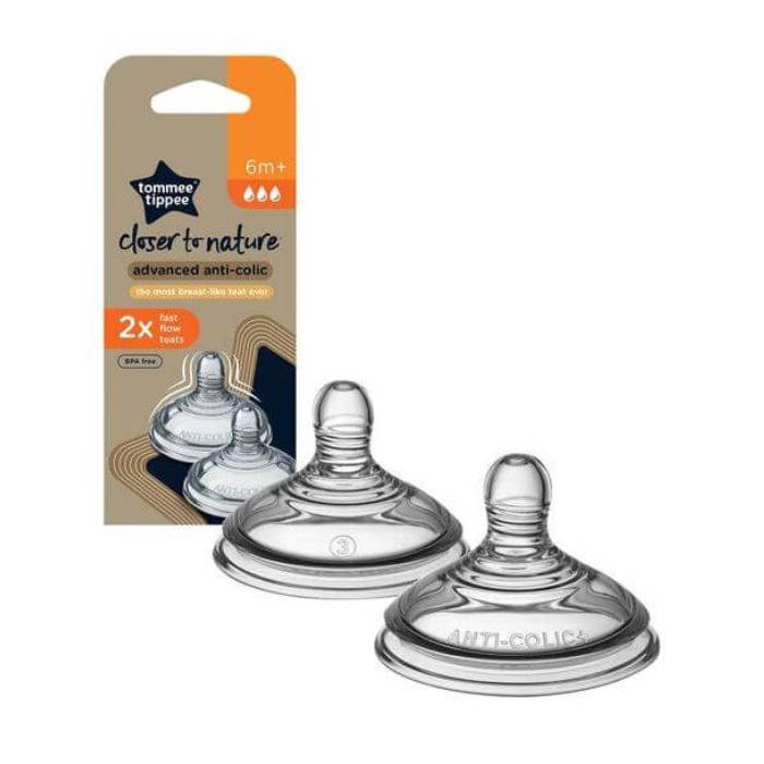 Tommee Tippee Nature Baby Bottle Teats Fast-Flow - Pack of 2 Tommee Tippee Nature Baby Bottle Teats Fast-Flow - Pack of 2