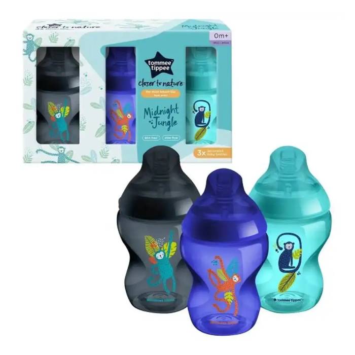 Tommee Tippee Nature Baby Feeding Bottle- Midnight Jungle 260 ml (Pack Of 3) (1) Tommee Tippee Nature Baby Feeding Bottle- Midnight Jungle 260 ml (Pack Of 3) (1)