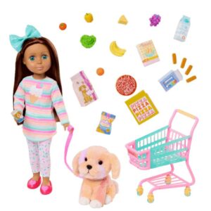 Glitter Girls 14 inch Doll Emmie With Plush Pup & Shopping Cart Playset