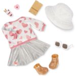 Our Generation Deluxe Outfit With Heart Print Top and Silver Skirt